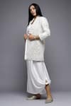 Shop_Sonali Gupta_White 50% Silk Embroidered Mirror High Collar Jacket And Draped Skirt Set 