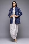 Shop_Sonali Gupta_Blue 50% Silk Embroidered Mirror High Jacket And Draped Skirt Set _at_Aza_Fashions