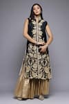 Sonali Gupta_Black 50% Silk Embroidered Floral High Collared Mughal Kurta And Gharara Set _at_Aza_Fashions