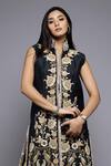 Buy_Sonali Gupta_Black 50% Silk Embroidered Floral High Collared Mughal Kurta And Gharara Set 