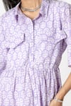 Buy_Kameez_Purple Cotton Print Bush Collar Neck Motif Shirt Dress 