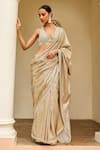 Buy_Osaa by Adarsh_Gold Embroidery Halter Neck Saree With Blouse  _at_Aza_Fashions