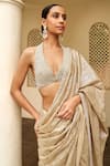 Shop_Osaa by Adarsh_Gold Embroidery Halter Neck Saree With Blouse  _at_Aza_Fashions