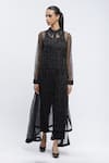 Buy_Abraham & Thakore_Black Organza Print Braille Collared Long Sheer Shirt  _at_Aza_Fashions