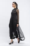 Buy_Abraham & Thakore_Black Organza Print Braille Collared Long Sheer Shirt  _Online_at_Aza_Fashions