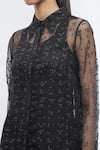 Buy_Abraham & Thakore_Black Organza Print Braille Collared Long Sheer Shirt  