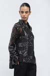 Shop_Abraham & Thakore_Black Organza Embroidered Sequin Collared Long Sleeve Shirt _Online_at_Aza_Fashions