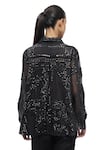 Abraham & Thakore_Black Organza Embroidered Sequin Collared Long Sleeve Shirt _at_Aza_Fashions