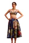 Buy_Kalista_Blue Viscose Satin Printed Floral Sweetheart Melinda Skirt Set _Online_at_Aza_Fashions