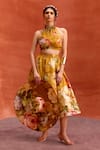 Buy_Kalista_Yellow Viscose Silk Halter Rosalie Floral Print Skirt Set _at_Aza_Fashions