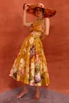 Buy_Kalista_Yellow Viscose Silk Halter Rosalie Floral Print Skirt Set _Online_at_Aza_Fashions