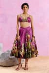 Kalista_Purple Bustier And Skirt Viscose Satin Collared Amelia Floral Pattern Set_Online