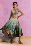 Buy_Kalista_Green Viscose Satin Sweetheart Amelia Floral Pattern Skirt Set _at_Aza_Fashions