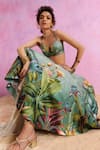 Buy_Kalista_Green Viscose Satin Sweetheart Amelia Floral Pattern Skirt Set _Online_at_Aza_Fashions