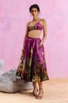 Buy_Kalista_Purple Viscose Satin Sweetheart Amelia Floral Pattern Bustier And Skirt Set _Online_at_Aza_Fashions