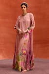 Buy_Kalista_Pink Viscose Crepe Printed Lotus Bloom Round Naira Jalabiya Maxi Dress _at_Aza_Fashions