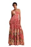 Buy_Kalista_Pink Viscose Georgette Square Urika Tiered Pleated Floral Pattern Dress _Online_at_Aza_Fashions