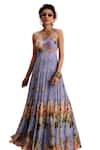 Kalista_Purple Viscose Georgette Square Urika Floral Pattern Maxi Dress _Online_at_Aza_Fashions