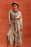 Shop_Kalista_Grey Viscose Modal Collared Tiffiny Floral Pattern Shirt Dress