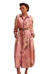Shop_Kalista_Pink Viscose Modal Collared Tiffiny Floral Pattern Curved Hem Dress