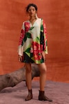 Buy_Kalista_Multi Color Viscose Modal V Neck Rosalia Floral Pattern Dress_at_Aza_Fashions