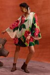 Kalista_Multi Color Viscose Modal V Neck Rosalia Floral Pattern Dress_at_Aza_Fashions