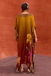 Shop_Kalista_Yellow Viscose Crepe Print Bloom V Neck Saira Blossom Hand Embroidered Kaftan_at_Aza_Fashions