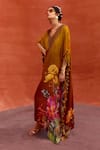 Buy_Kalista_Yellow Viscose Crepe Print Bloom V Neck Saira Blossom Hand Embroidered Kaftan