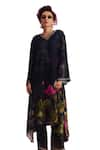 Kalista_Black Viscose Crepe Print Padma Bloom V Neck Luciana Lotus Kaftan With Pant_Online_at_Aza_Fashions