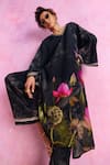 Buy_Kalista_Black Viscose Crepe Print Padma Bloom V Neck Luciana Lotus Kaftan With Pant