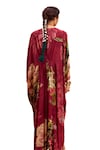 Buy_Kalista_Wine Viscose Crepe Print Rose V Neck Melinda Garden Hand Embroidered Kaftan