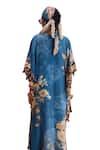 Kalista_Blue Viscose Crepe Print French Bloom V Neck Savana Kaftan_at_Aza_Fashions