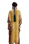 Kalista_Green Viscose Crepe Print French Bloom V Neck Savana Blossom Kaftan_at_Aza_Fashions