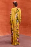 Shop_Kalista_Yellow Viscose Crepe Print Tulip Garden V Neck Maisha Draped Kaftan _at_Aza_Fashions