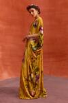 Shop_Kalista_Yellow Viscose Crepe Print Tulip Garden V Neck Maisha Draped Kaftan_Online_at_Aza_Fashions