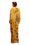 Kalista_Yellow Viscose Crepe Print Tulip Garden V Neck Maisha Draped Kaftan_at_Aza_Fashions