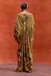 Shop_Kalista_Brown Viscose Crepe Print Tulip Garden V Neck Maisha Bloom Draped Kaftan _at_Aza_Fashions