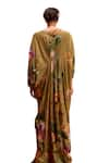 Kalista_Brown Viscose Crepe Print Tulip Garden V Neck Maisha Bloom Draped Kaftan _at_Aza_Fashions