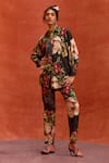 Kalista_Black Viscose Rayon Print Fresh Bloom Collar Neck Blossom Shirt With Pant _at_Aza_Fashions