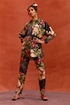 Buy_Kalista_Black Viscose Rayon Print Fresh Bloom Collar Neck Blossom Shirt With Pant 