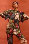 Shop_Kalista_Black Viscose Rayon Print Fresh Bloom Collar Neck Blossom Shirt With Pant_at_Aza_Fashions