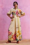 Buy_Kalista_Ivory Viscose Crepe Print Flora Collar Neck Floriana Jumpsuit_at_Aza_Fashions