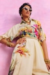 Shop_Kalista_Ivory Viscose Crepe Print Flora Collar Neck Floriana Jumpsuit_at_Aza_Fashions