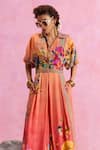 Kalista_Orange Viscose Crepe Print Flora Collar Neck Floriana Bloom Jumpsuit_Online_at_Aza_Fashions