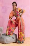 Shop_Kalista_Orange Viscose Crepe Print Flora Collar Neck Floriana Bloom Jumpsuit_Online_at_Aza_Fashions