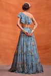 Shop_Kalista_Blue Viscose Georgette Print Delphine Floral Ruffle Blouse With Tiered Skirt_at_Aza_Fashions