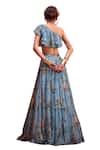 Kalista_Blue Viscose Georgette Print Delphine Floral Ruffle Blouse With Tiered Skirt_at_Aza_Fashions
