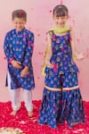 Chotibuti_Blue Chanderi Print Bloom Kurta With Pyjama_at_Aza_Fashions
