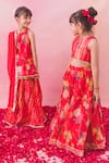 Chotibuti_Red Chanderi Print Blossom Gulaab Kurta Sharara Set _at_Aza_Fashions