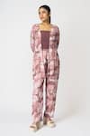 Buy_KLAD_Pink Crepe Printed Dots Jacket Open Neck And Abstract Pant Set _at_Aza_Fashions